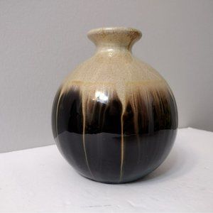 Brown Drip Glaze Pottery Bud Vase, Handcrafted MCM Ceramic Weed Pot, Mid Century